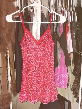 Victoria's Secret Hot Pink and Red Floral Lace Slip